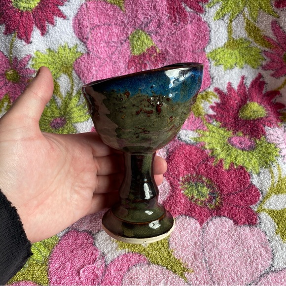 Vintage Signed unique Pottery glazed wine goblet - Picture 4 of 5